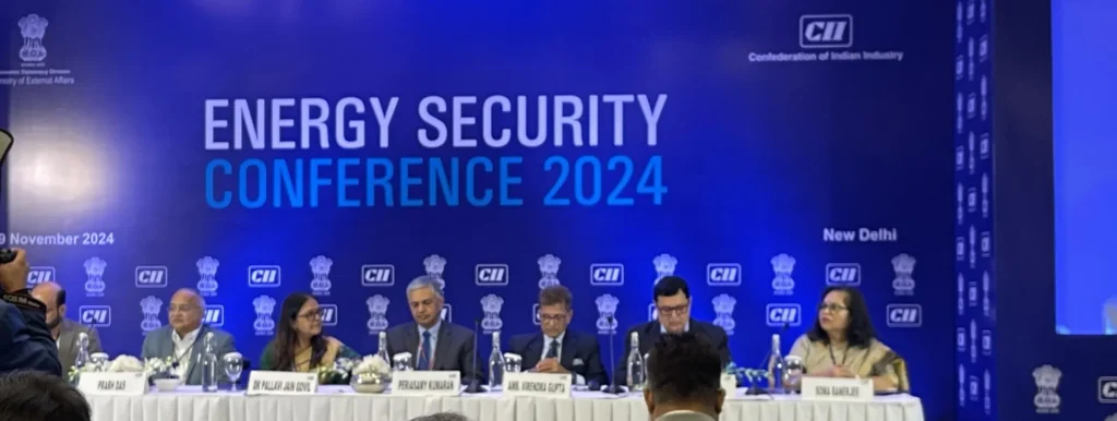 Panel members seated beneath the Energy Security Conference 2024 backdrop.